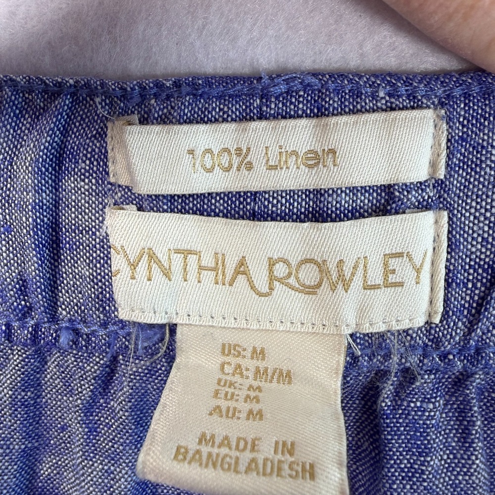 Cynthia Rowley Linen Wide Leg Crop Pants Sz M Blue Coastal Lux Casual Minimalist - Picture 6 of 8